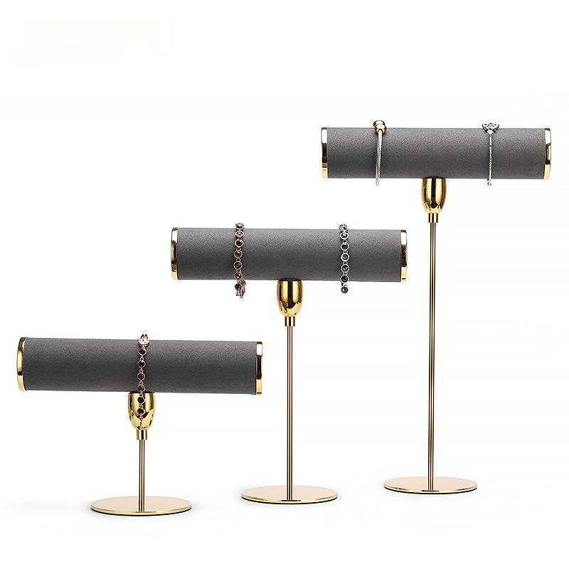 STM054 T 型展示架 超细纤维搭配金 / 银金属 首饰饰品陈列架